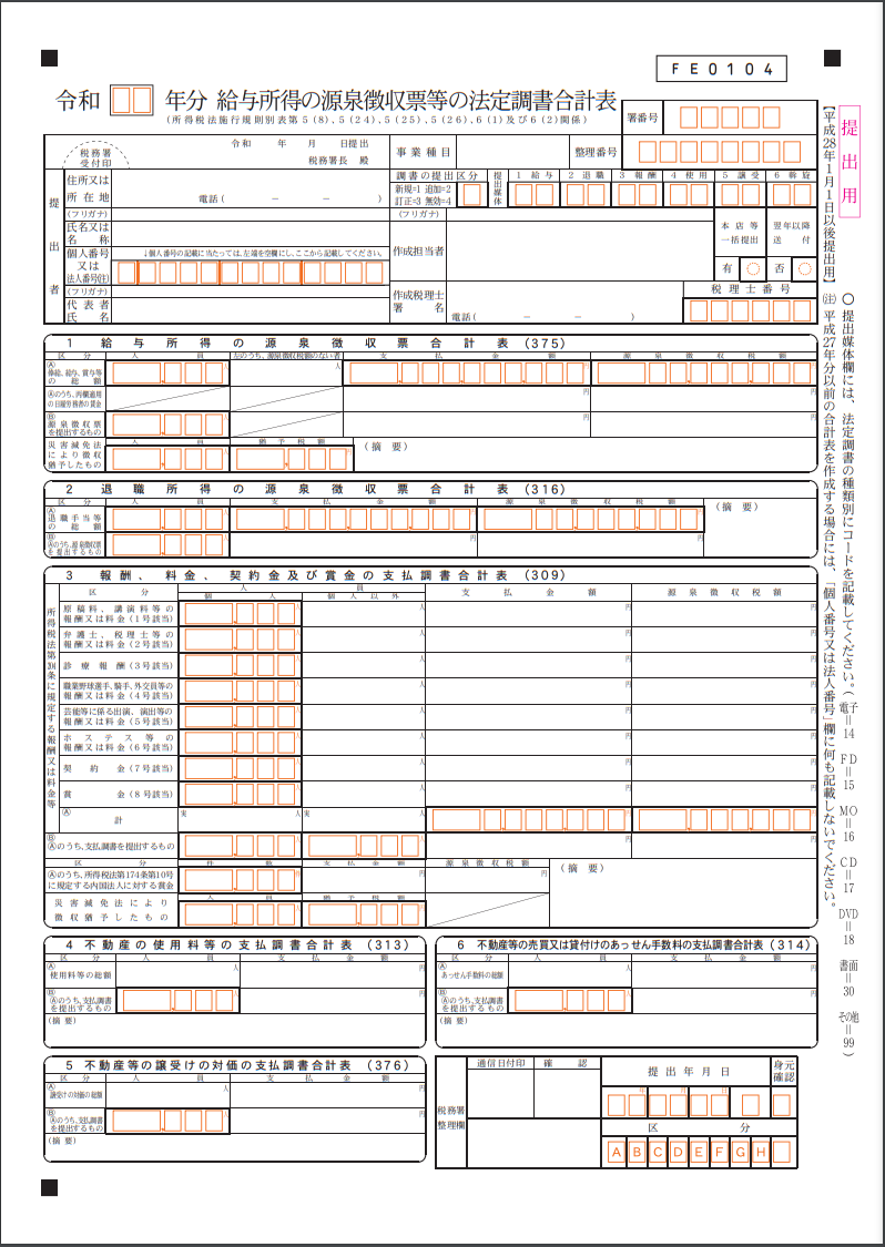 前年分の職員の給与所得の源泉徴収票等の法定調書合計表